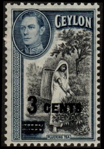 Ceylon 290 - Mint-H - 3c on 20c Picking Tea (1940) (cv $4.50)