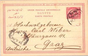 Egypt 5m Sphinx and Pyramid Postal Card Overprinted 4 Milliemes 1900 to Graz,...