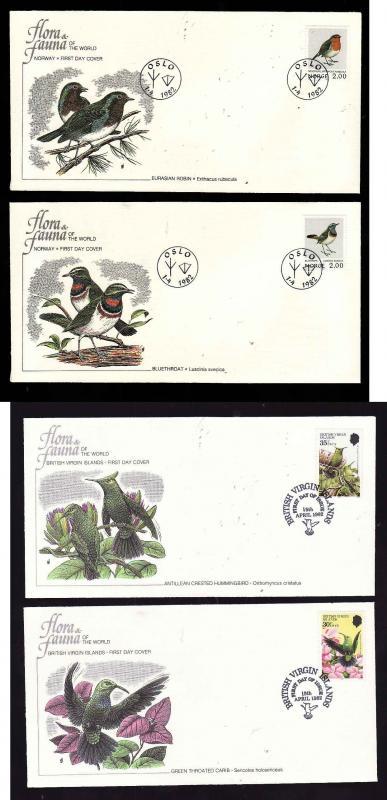 Flora & Fauna of the World #195-Birds-Hummingbird-Carib-Robin-four different FDC