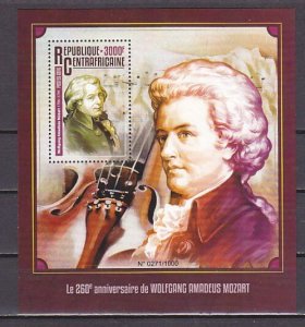 Central Africa, 2016 issue. Composer Mozart s/sheet. ^