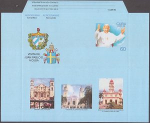 CUBA CAT #CUB003 CPL MNH AIRLETTER SHEET for JOHN PAUL II's VISIT to CUBA