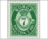 Norway Mint NK 241 Posthorn and Lion III (no wmk) 7 Øre Bright green