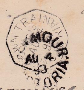 Victoria 1893 T.P.O. Cxl Down Train M.G. 13 Type 1 AU 4 1893 - Rare!