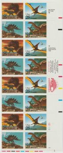 U.S.  Scott# 2425b 1989 Prehistoric Animals XF MNH Plate Block of 16 #121111