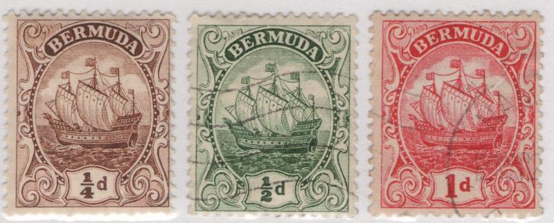 BERMUDA MH/Used Scott # 40-42 Seal Wmk 3 - remnants, pencil #s (3 Stamps)