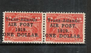 Newfoundland #C2 #C2a Very Fine Mint Lightly Hinged Pair **With Certificate**