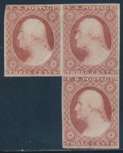 #11A MINT BLOCK OF 3 TOP 2 W/ LT GUM CRS BOTTOM W/ PART OG CV $825 BU1971