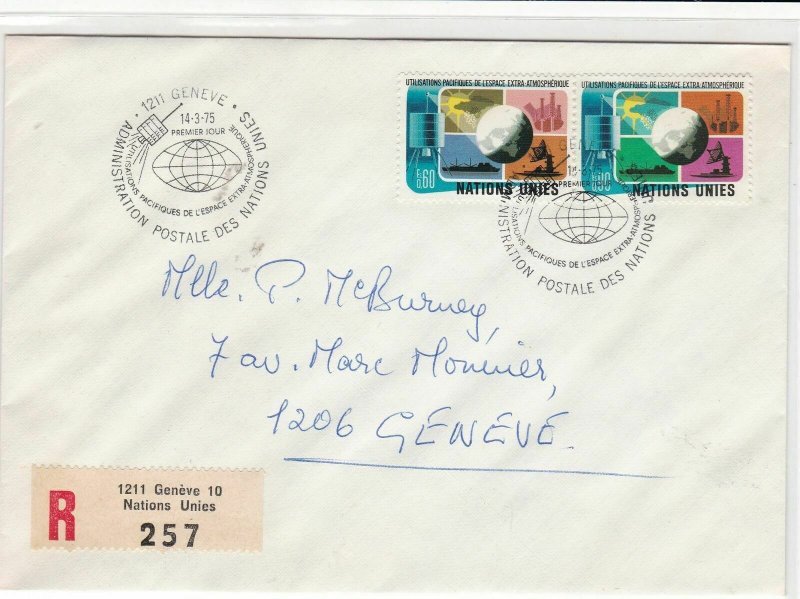 Geneva United Nations 1975 Registered stamps cover ref 21700