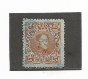 VENEZUELA 1932 SIMON BOLIVAR 5B BROWN SCOTT 304 MICHEL 150 USED