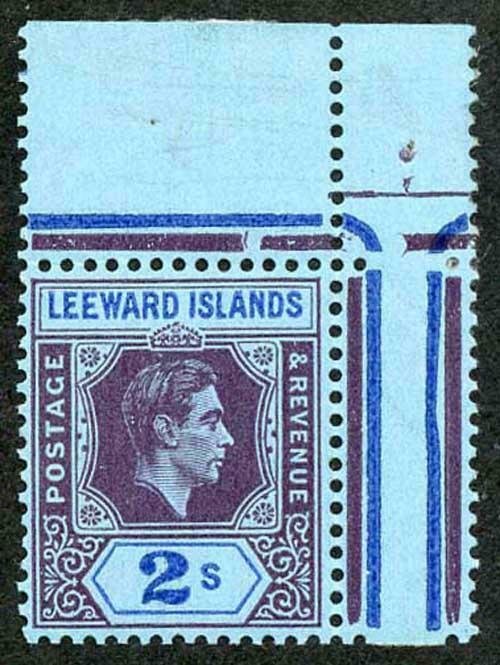 Leeward Is SG111 KGVI 2/- Reddish Purple and Blue/blue Chalky Paper U/M