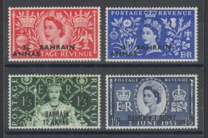 Bahrain Sc 92-95 MNH. 1953 Coronation, overprints on stamps of Great Britain, VF 