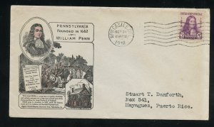 US 724 M=12 William Penn 250th Anniv Delaware Ioor Cachet FDC Newcastle PM