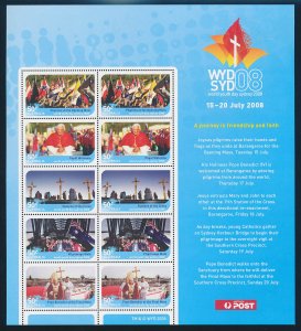 Australia: 2008 50c WYD World Youth Day MUH** sheetlet of 10 stamps cat $75