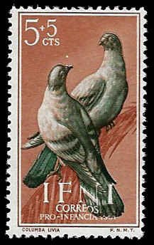 Ifni #B29 Unused LH; 5c+5c Rock Doves (1957)