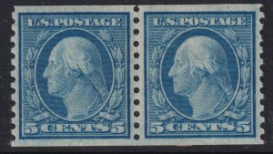 Sc# 496 U.S 1919 Washington 5¢ vertical coil pair P. 10 MNH CV $17.50 Stk #7