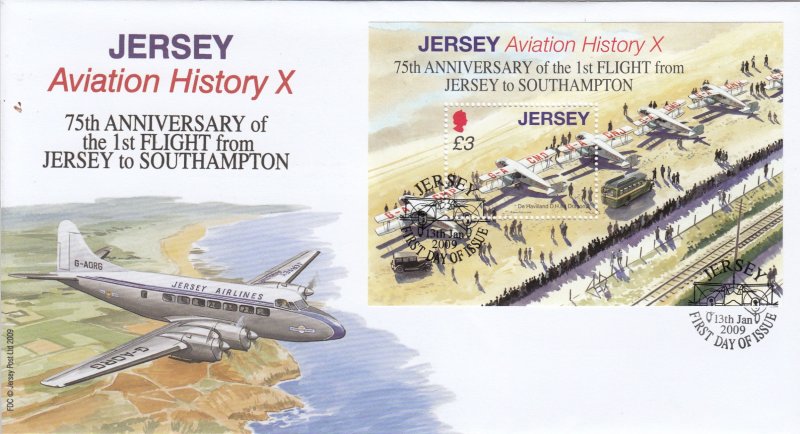 Jersey 2009  Aviation History Miniature  Sheet on Official FDC