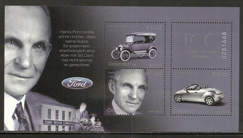 Austria 1923 2003 100th Ford Motor Company s.s. MNH