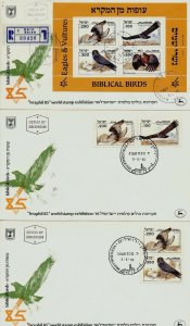 ISRAEL 1985 BIBLICAL BIRDS S/SHEET FDC +CUTOUTS FDC+S/SHEET& REGULAR STAMP FDC