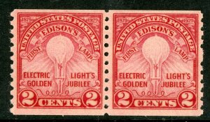 USA 1929 Edison 2¢ Vertical Perf Coil Pair Scott 656 MNH X446