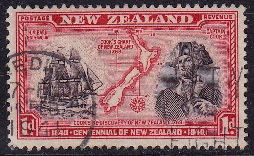 New Zealand - 1940 - Scott #230 - used - Sailship Map Cook