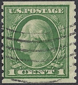 United States #443 1¢ George Washington. Green. Coil. Perf. 10 vert. Used.