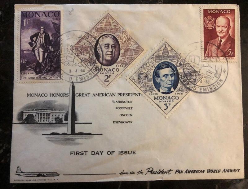 1956 Monaco First Day Cover FDC Honors Great American Presidents PAA