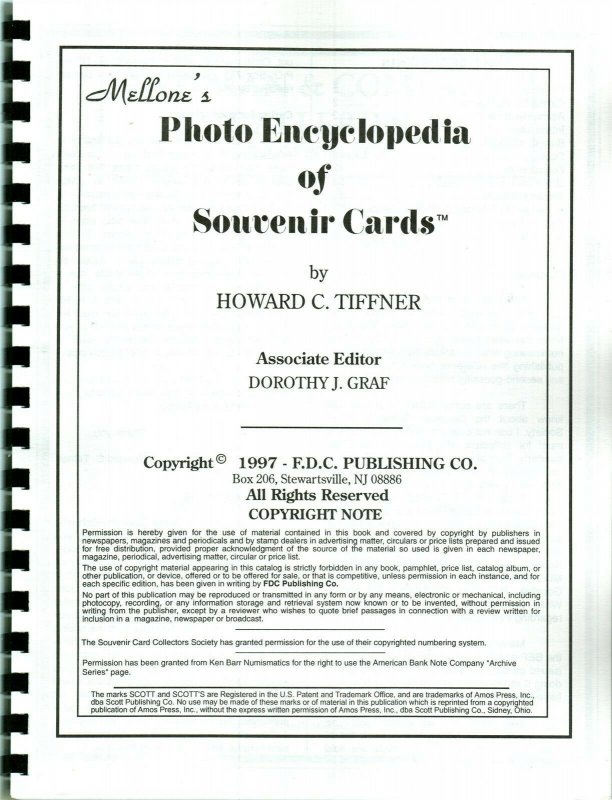 Mellone Photo Encyclopedia Souvenir Cards by Howard C. Tiffner Spiral Bound