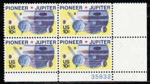 1975 Space Pioneer Jupiter Plate Block Of 4 10c Postage Stamps, Sc# 1556, MNH