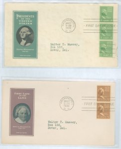 US 848-9 1939 1c Washington (strip of 3) 1.5c (pair) coil prexies on two addressed (typed) FDC with matching loor cachets.