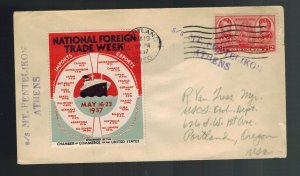 1937 Portland Oregon USA Cover Foreign Trade label SS Mt Pentelikon Paqueboat
