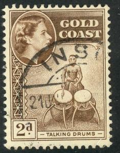 GOLD COAST 1952-54 QE2 2d TALKING DRUMS Pictorial Scott No. 151 VFU