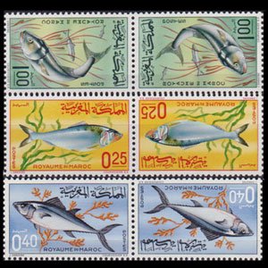 MOROCCO 1967 - Scott# 150-2 Fish Tete Beches Set of 6 NH