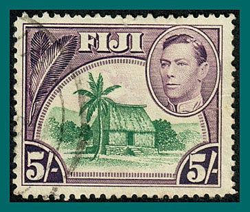 Fiji 1938 Chief's Hut, 5s used  #131,SG266