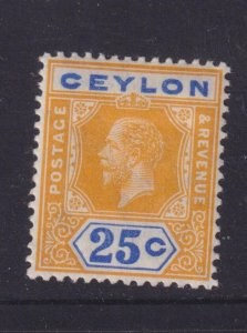 CEYLON, 1912 KGV Multiple Crown CA, 25c. Orange & Blue, lhm.