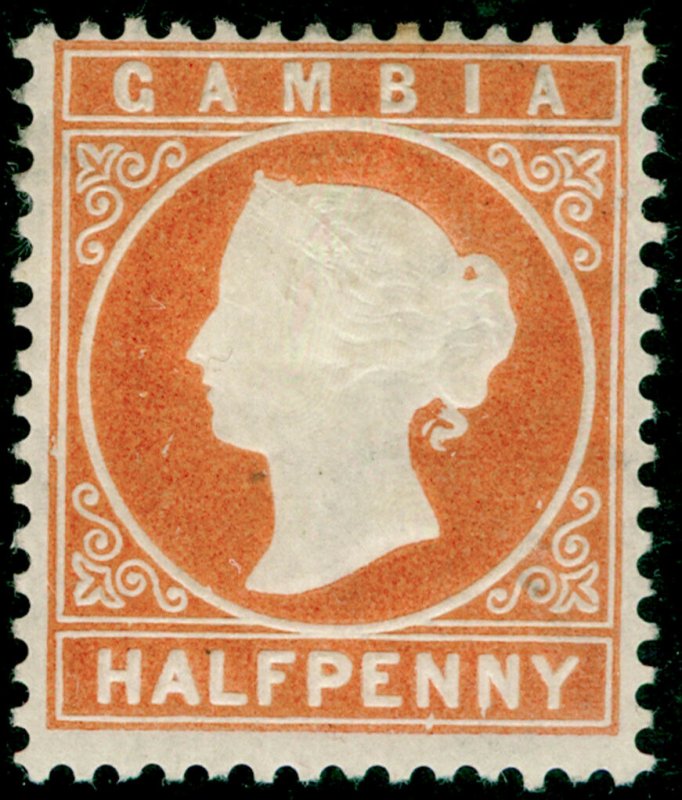 GAMBIA SG10B, ½d orange, M MINT. Cat £19. WMK CC UPRIGHT.