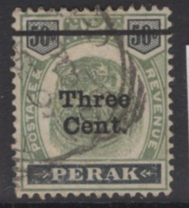 MALAYA PERAK SG85 1900 3c on 50c GREEN & BLACK USED