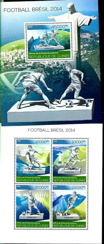 #9084 GUINEA,REP 2014 FOOTBALL SOCCER PLAYERS STATUE MS+S/SHEET YV 7114-7 BL1634