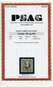 US SCOTT #272 MINT-XF-OG-NH GRADED 90 W/ PSAG PF CERTS SMQ $525 (2/10/23 GP) 