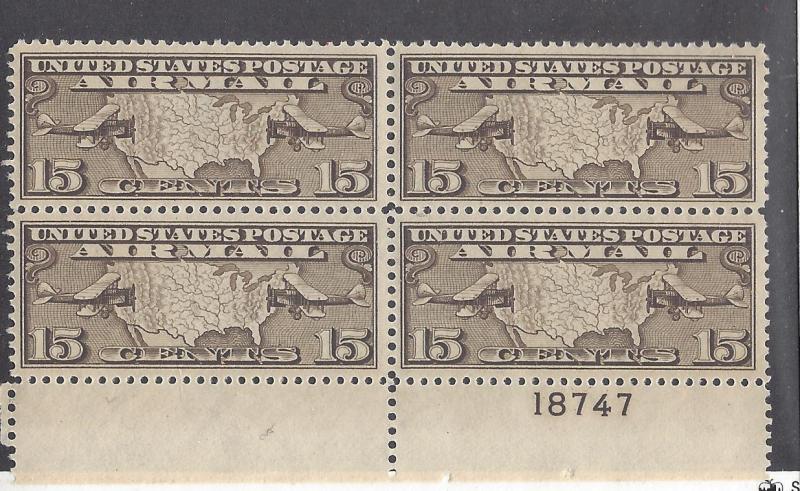 United States, C8, Map & Mail Planes VF Plate Blk(4),**MNH**