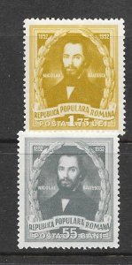 Romania Sc 914-5 MNH Set of 1952 - Poet Nicolae Balcescu