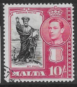 MALTA SG231 1938 10/= BLACK & CARMINE USED