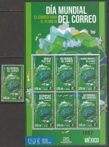 MEXICO 3270-3270a, WORLD POST DAY, INCL. SS. MINT NH VF