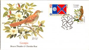 United States, Georgia, First Day Cover, Birds, Flowers, Flags