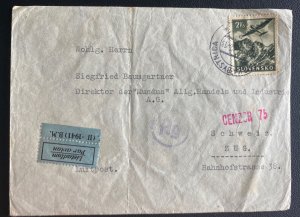 1942 Banska Slovakia Airmail Censored Cover To Zug Switzerland