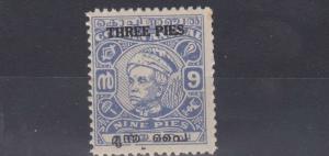 COCHIN   1948 - 50  S G 124  3P ON 9P  ULTRAMARINE  NO GUM