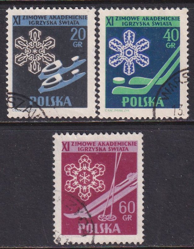 Poland 1956 Sc 724-6 World Student Winter Sport Championship Stamp CTO