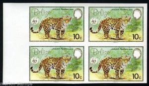 BELIZE 10c WORLD WILDLIFE FUND IMPERFORATED BLOCK OF FOUR  MINT NH