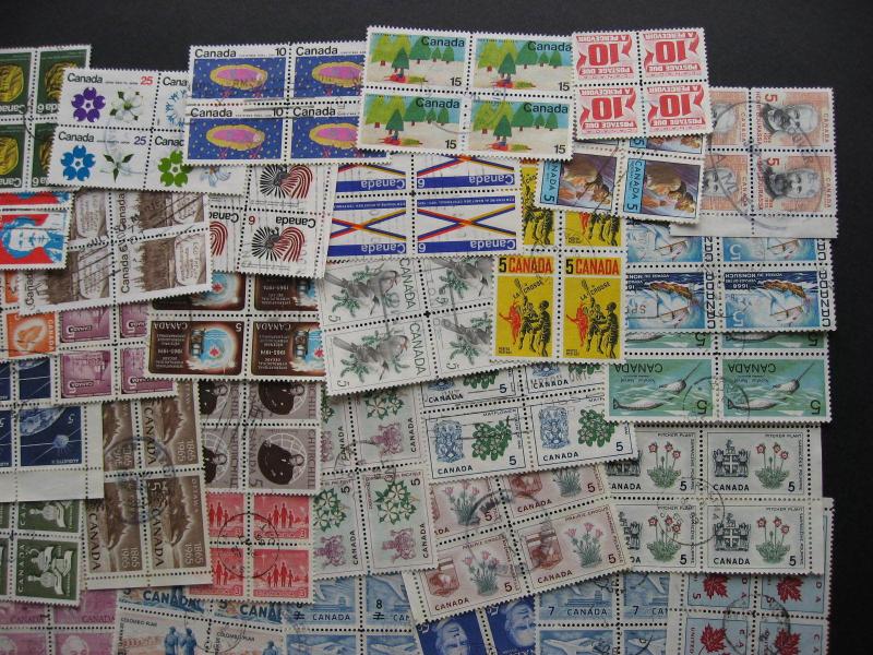 Canada 63 used 1950-73 era used blocks of 4, duplicates?,mixed condition.