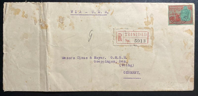 1931 Trinidad Tobago Airmail Cover To Goepoingen Germany Via USA