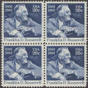 1982 Franklin D Roosevelt Block of 4 20c Postage Stamps, Sc#1950, MNH, OG